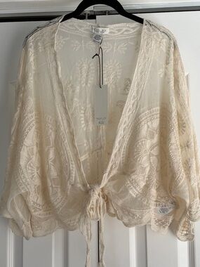 Rachel Zoe Cream Lace Open-Front Cover-Up